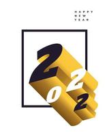 design do número de luxo 2022 em estilo 3d para banner ou cartaz de celebração do ano novo. modelo de design de banner ou cartaz de feliz ano novo 2022 vetor