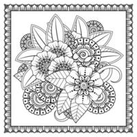 flor mehndi para henna, mehndi, tatuagem, decoração. ornamento decorativo em estilo oriental étnico, ornamento de doodle, desenho de mão de contorno. página do livro para colorir. vetor
