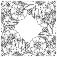 flor mehndi para henna, mehndi, tatuagem, decoração. ornamento decorativo em estilo oriental étnico, ornamento de doodle, desenho de mão de contorno. página do livro para colorir. vetor