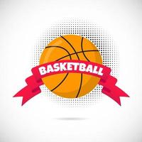 laranja basquete bola estilo simples design equipamento cartaz ilustração vetorial com basquete redondo bola ícone sinal, grande fita vermelha e espaço de texto e meio-tom pontilhado isolado no fundo branco. vetor