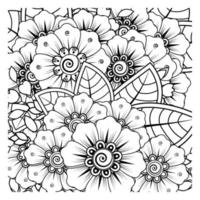 flor mehndi para henna, mehndi, tatuagem, decoração. ornamento decorativo em estilo oriental étnico, ornamento de doodle, desenho de mão de contorno. página do livro para colorir. vetor