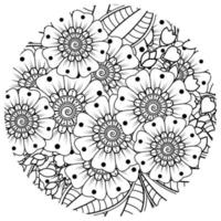 flor mehndi para henna, mehndi, tatuagem, decoração. ornamento decorativo em estilo oriental étnico, ornamento de doodle, desenho de mão de contorno. página do livro para colorir. vetor