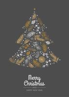 cartão de ano novo com uma árvore de Natal estilizada. vetor