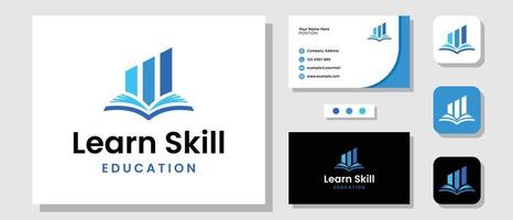 livro gráfico gráfico crescimento aprendizagem design de logotipo de escola de finanças com modelo de layout cartão de visita vetor