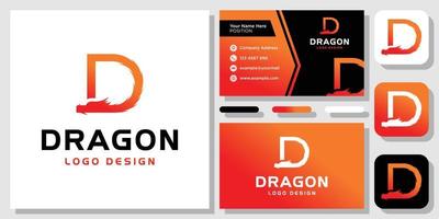 letra inicial d dragão fogo cultura cabeça de monstro forte inspiração de design de logotipo china com modelo de layout cartão de visita vetor
