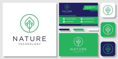 leaf technology nature digital green logo design inspiração com layout template cartão de visita vetor