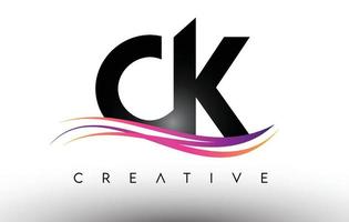 ícone de design de carta de logotipo ck. letras ck com linhas coloridas e criativas de swoosh vetor