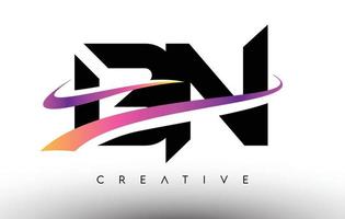 ícone de design de carta de logotipo de bn. bn letras com linhas coloridas de swoosh criativo vetor