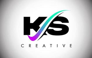 Logotipo da ks letter com linha curva swoosh criativo e fonte em negrito e cores vibrantes vetor