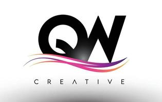 ícone de design de carta de logotipo qw. letras qw com linhas coloridas de swoosh criativos vetor