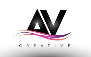 ícone de design de carta de logotipo de av. letras av com linhas coloridas de swoosh criativos vetor