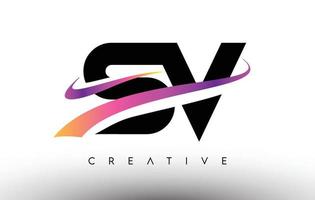 ícone do design da letra do logotipo sv. letras sv com linhas coloridas de swoosh criativos vetor