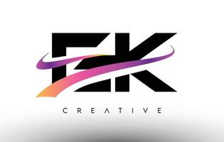 ícone de design de carta de logotipo ek. letras ek com linhas coloridas de swoosh criativo vetor