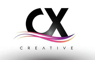 ícone de design de carta de logotipo cx. letras cx com linhas coloridas e criativas de swoosh vetor