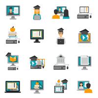 E-learning Icons Set Plano vetor