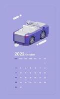 modelo de calendário com vista traseira da ilustração do carro conversível vetor