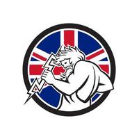 Zeus britânico com mascote da bandeira do Reino Unido com raio de estilo retro vetor