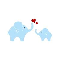 dois elefantes azuis em um fundo branco com corações. ilustração em vetor plana dos desenhos animados para o quarto das crianças. projeto de um cartão postal, pôster, álbum para um menino.