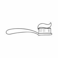 desenho de contorno de uma escova de dentes com pasta. higiene e saúde da cavidade oral e dos dentes. livro de colorir do doodle do vetor para crianças.