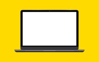 notebook do computador com tela vazia. laptop realista inclinar 90 graus isolado no fundo amarelo. vetor