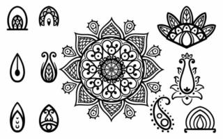 conjunto de objetos étnicos com motivos indianos desenhados à mão vetor