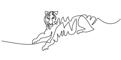 desenho de linha contínua de um grande tigre estrelando em você vetor