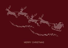 silhueta de Papai Noel e renas com padrão de floco de neve isolado em um fundo vermelho. ilustração do símbolo de Natal. vetor