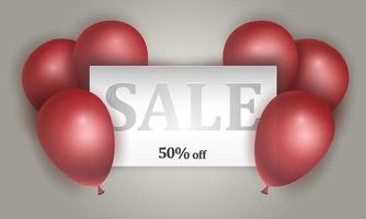 banner de venda. balões de ar realistas vermelhos. modelo de design de vetor