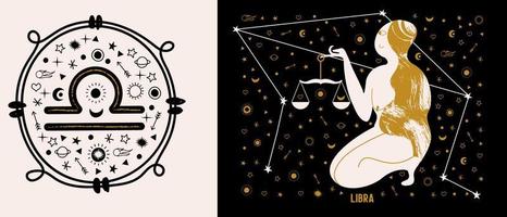 Libra. uma mulher nua está segurando uma balança. ilustração vetorial. vetor