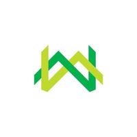 letra abstrata mw vetor de logotipo de linha de montanha verde