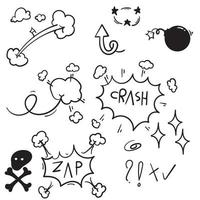conjunto de desenhos animados de elementos de quadrinhos doodle isolado no fundo branco com estilo desenhado à mão vetor
