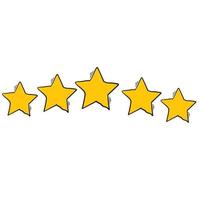 avaliação cinco estrelas da avaliação do produto do cliente com estilo de desenho animado desenhado à mão vetor