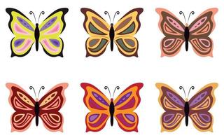 ícone de borboleta dos desenhos animados definido em cores diferentes. coleção de variantes brilhantes e calmas. ilustração em vetor design plano simples