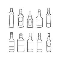 bebidas alcoólicas e pacote de ilustração de contorno de vetor de garrafas de bebidas