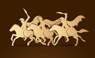guerreiro espartano montando cavalos com armas