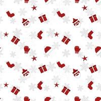 padrão de repetição de silhueta de objeto de natal em vermelho sobre fundo liso branco. padrão sem emenda de objeto de Natal. vetor