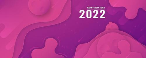 feliz ano novo 2022, abstrato moderno em estilo líquido e fluido. corte de papel roxo. vetor