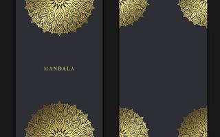 Fundo ornamentado de mandala de ouro de luxo para convite de casamento, capa de livro vetor