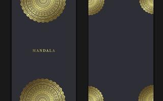 Fundo ornamentado de mandala de ouro de luxo para convite de casamento, capa de livro vetor