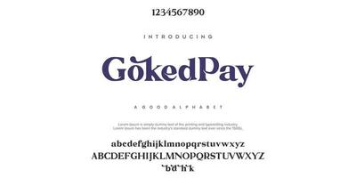 alfabeto fonte da moda abstrata gokedpay. fontes urbanas modernas mínimas para logotipo, marca, etc. tipografia, letras maiúsculas, minúsculas e número. ilustração vetorial vetor