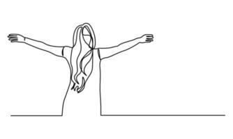 linha contínua de uma mulher esticando os braços relaxados ilustração vetorial vetor