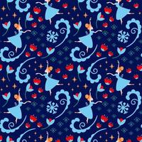 padrão sem emenda de Natal com bailarina e flocos de neve sobre fundo azul. vetor quebra-nozes colorido fundo
