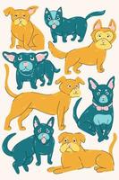 cães conjunto de ilustração vetorial. desenho de pôster de diferentes cães estilizados fofos vetor