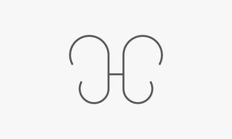 borboleta letra h logotipo conceito isolado no fundo branco. vetor