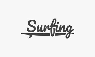 texto de surf com ilustração em vetor design prancha de surf.