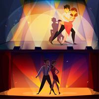 Banners de dança conjunto Cartoon retrô vetor