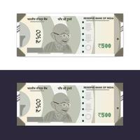 Índia notas novas de 500 rúpias em fundo branco vetor