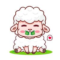 fofa ovelha comendo Relva desenho animado personagem. adorável e kawaii animal ilustração. isolado branco fundo. ícone mascote conceito Projeto. vetor