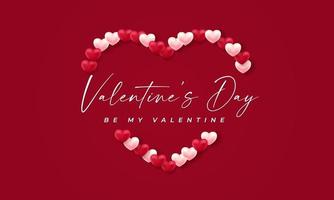 dia dos namorados corações 3d. banner de amor fofo, cartão romântico feliz dia dos namorados deseja texto, conceito de vetor de balões de coração vermelho