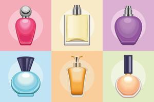 perfumes frascos seis ícones vetor